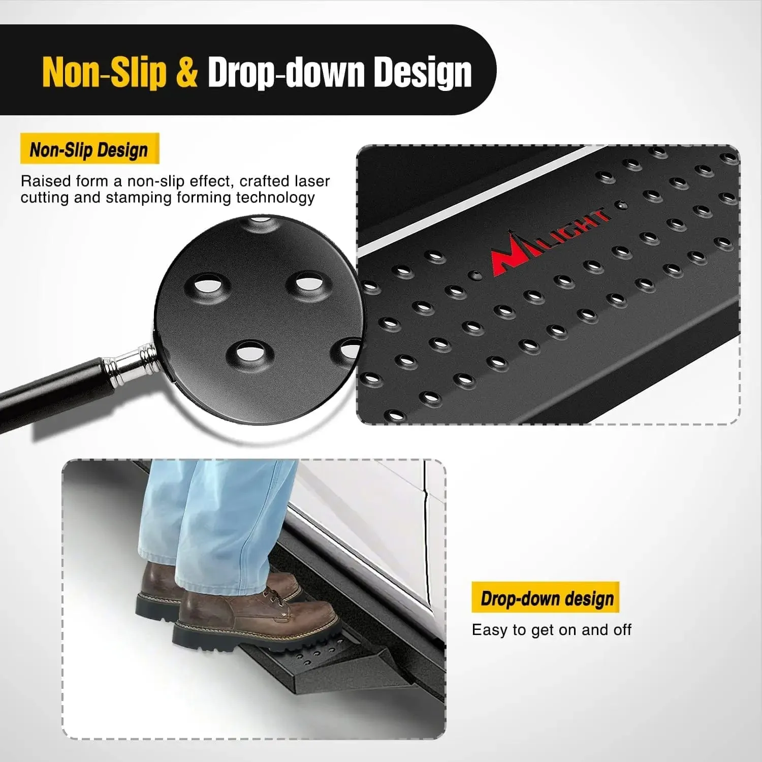 2005-2023 Toyota Tacoma Double Cab Running Boards 4 Inch Drop Side Steps Bolt-on Black Powder Coated