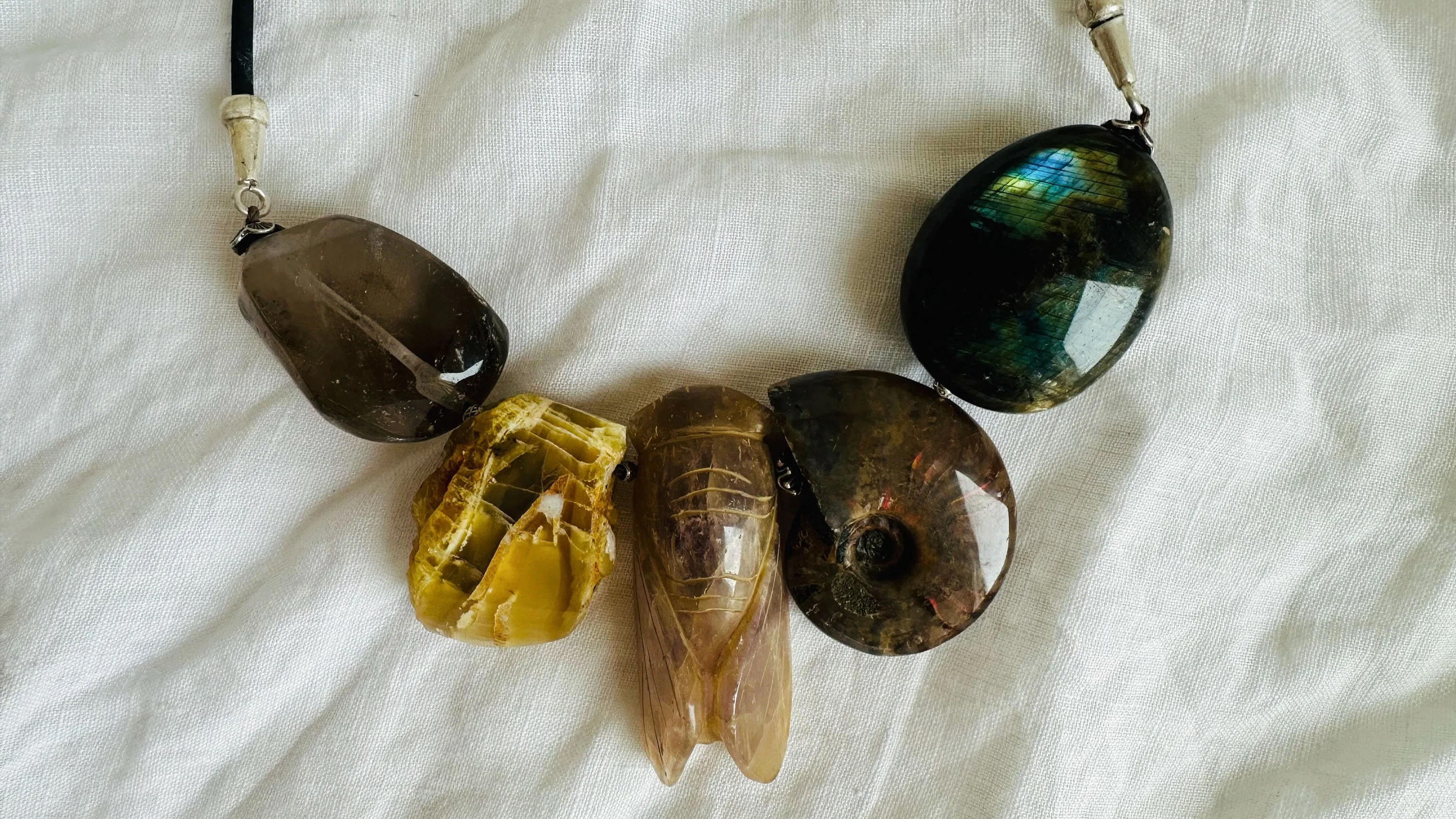 Amethyst Cicada, Ammonite, Medicine Necklace.