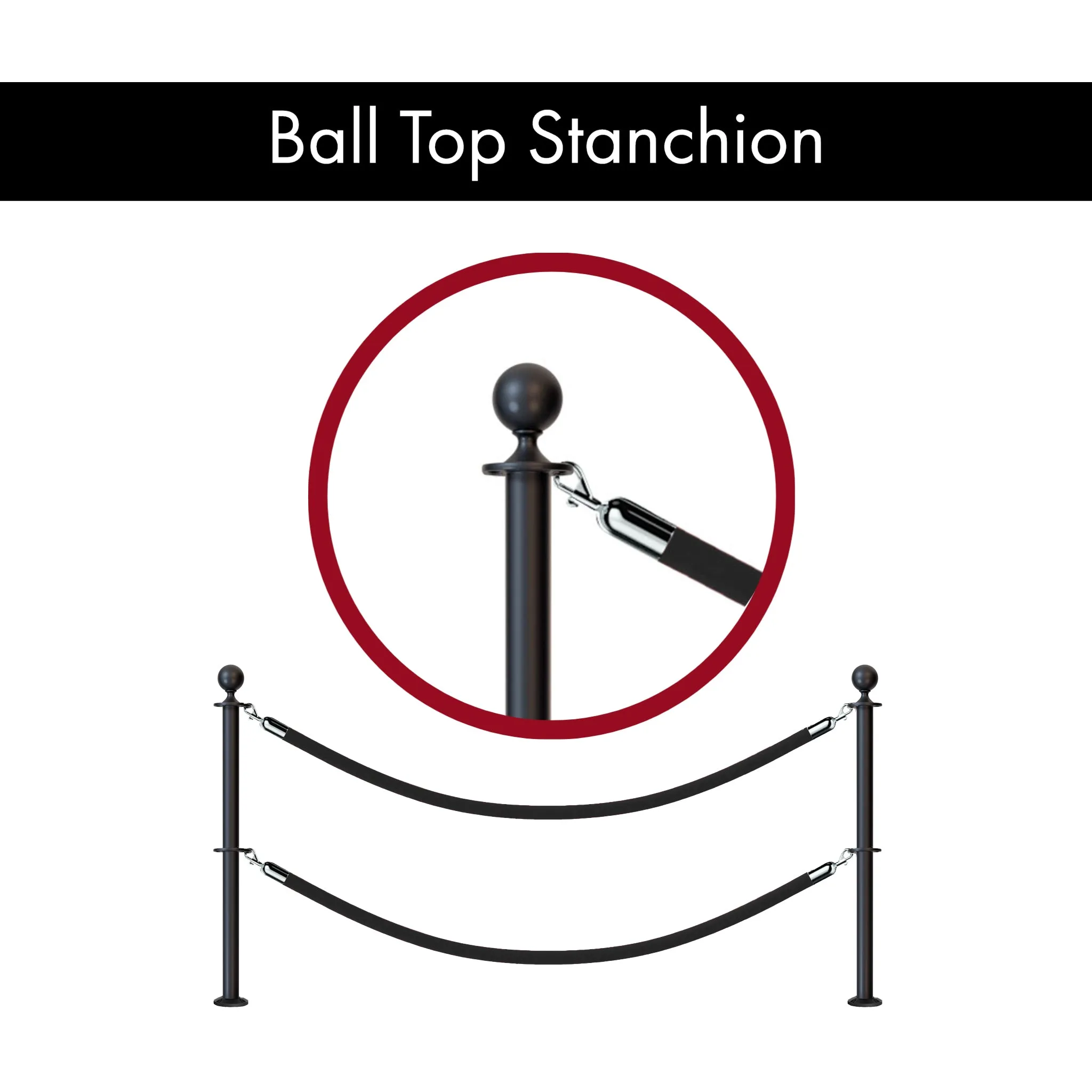 Ball Top Dual Rope Stanchion with Fixed Base - Montour Line CXLineDF