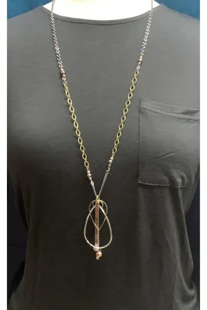 Lost And Found Mixed Metal Chain Necklace With Tear Drops And Dangle