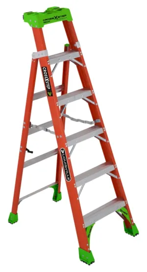 Louisville FXS1506 Cross Step Ladder, 6 ft H, Type IA Duty Rating, Fiberglass, 300 lb, 6-Step, 124 in Max Reach :EA: QUANTITY: 1