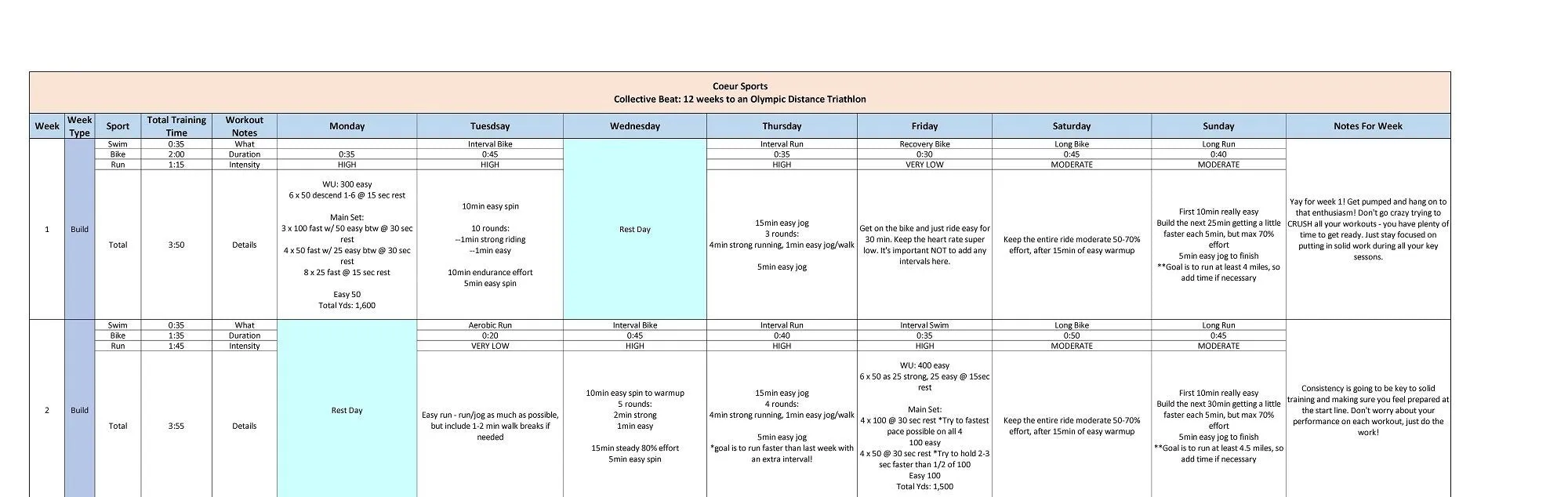 Olympic Distance Triathlon Training Plan: Women's 12 Weeks