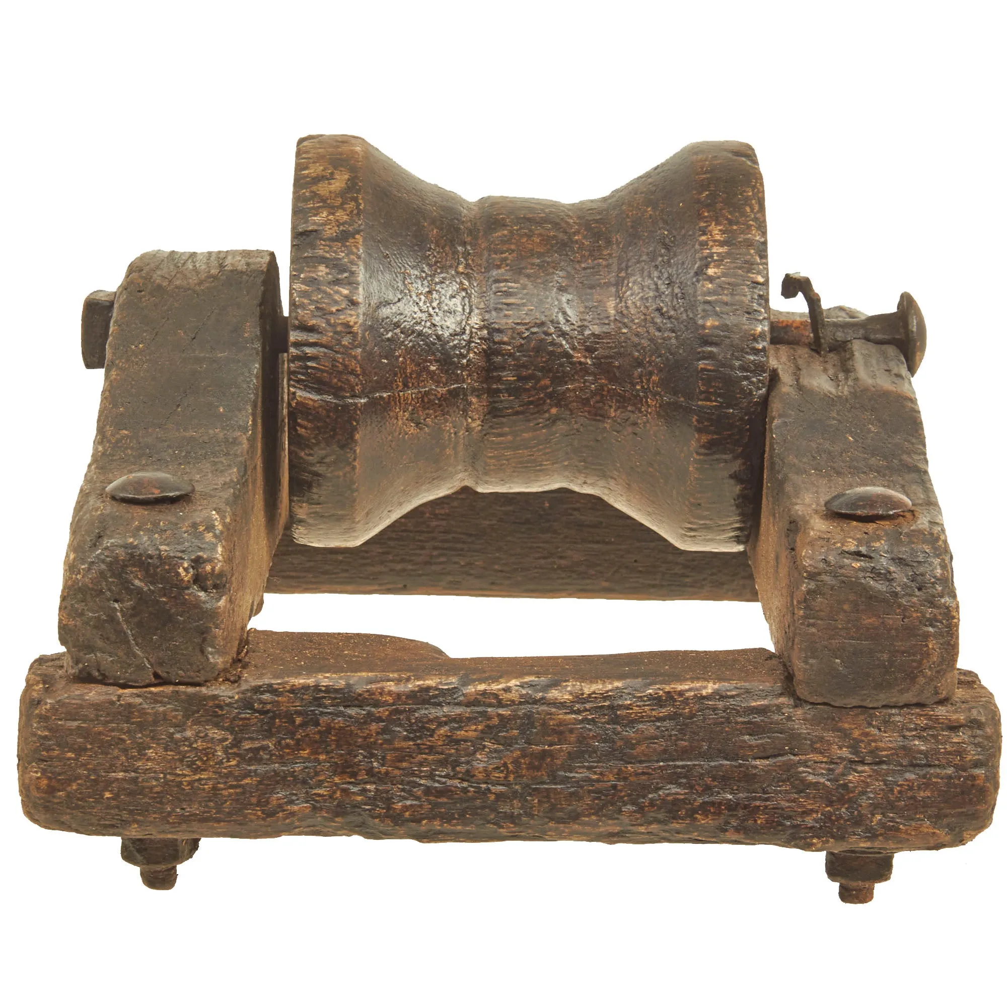 Original British Oak Pulley Wheel & Mounting Removed from Nelson’s Flagship HMS Victory During Middle Gun Deck Repairs in 1926