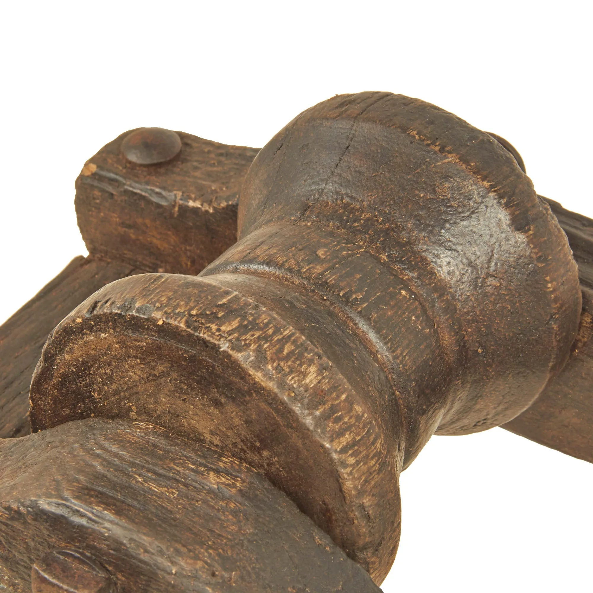 Original British Oak Pulley Wheel & Mounting Removed from Nelson’s Flagship HMS Victory During Middle Gun Deck Repairs in 1926