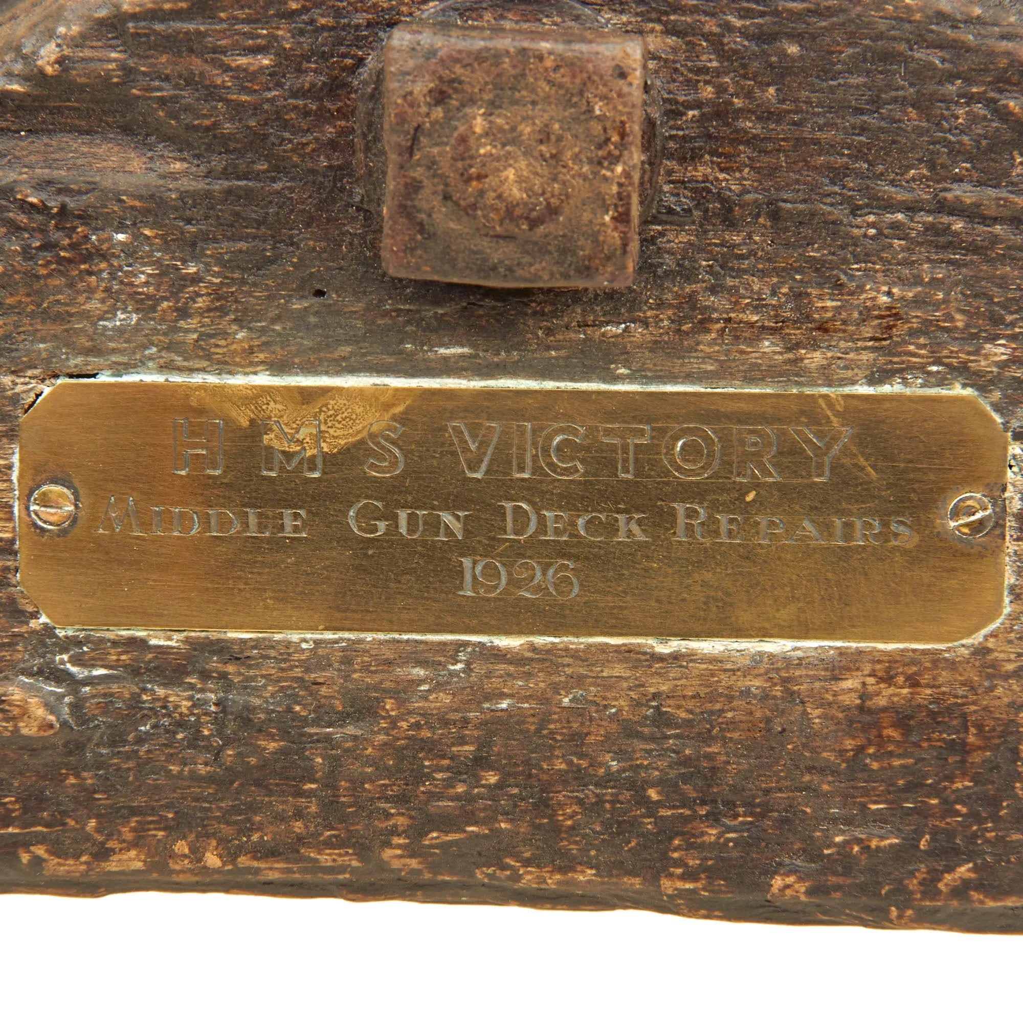 Original British Oak Pulley Wheel & Mounting Removed from Nelson’s Flagship HMS Victory During Middle Gun Deck Repairs in 1926