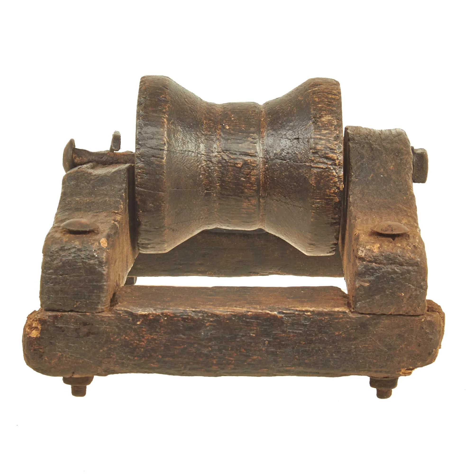 Original British Oak Pulley Wheel & Mounting Removed from Nelson’s Flagship HMS Victory During Middle Gun Deck Repairs in 1926