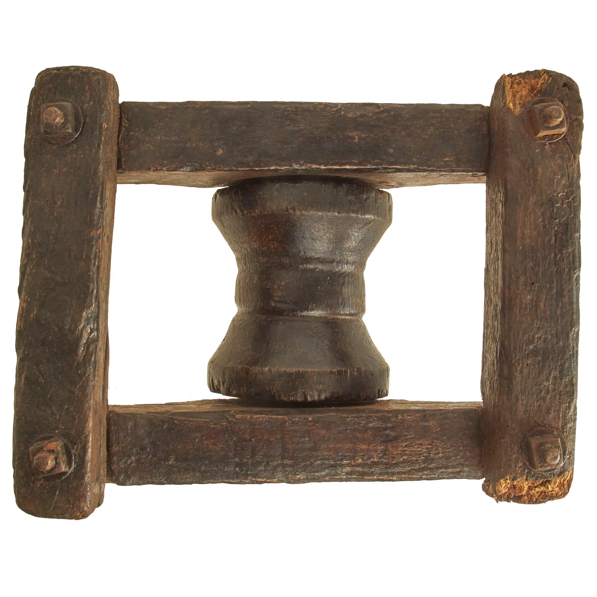 Original British Oak Pulley Wheel & Mounting Removed from Nelson’s Flagship HMS Victory During Middle Gun Deck Repairs in 1926