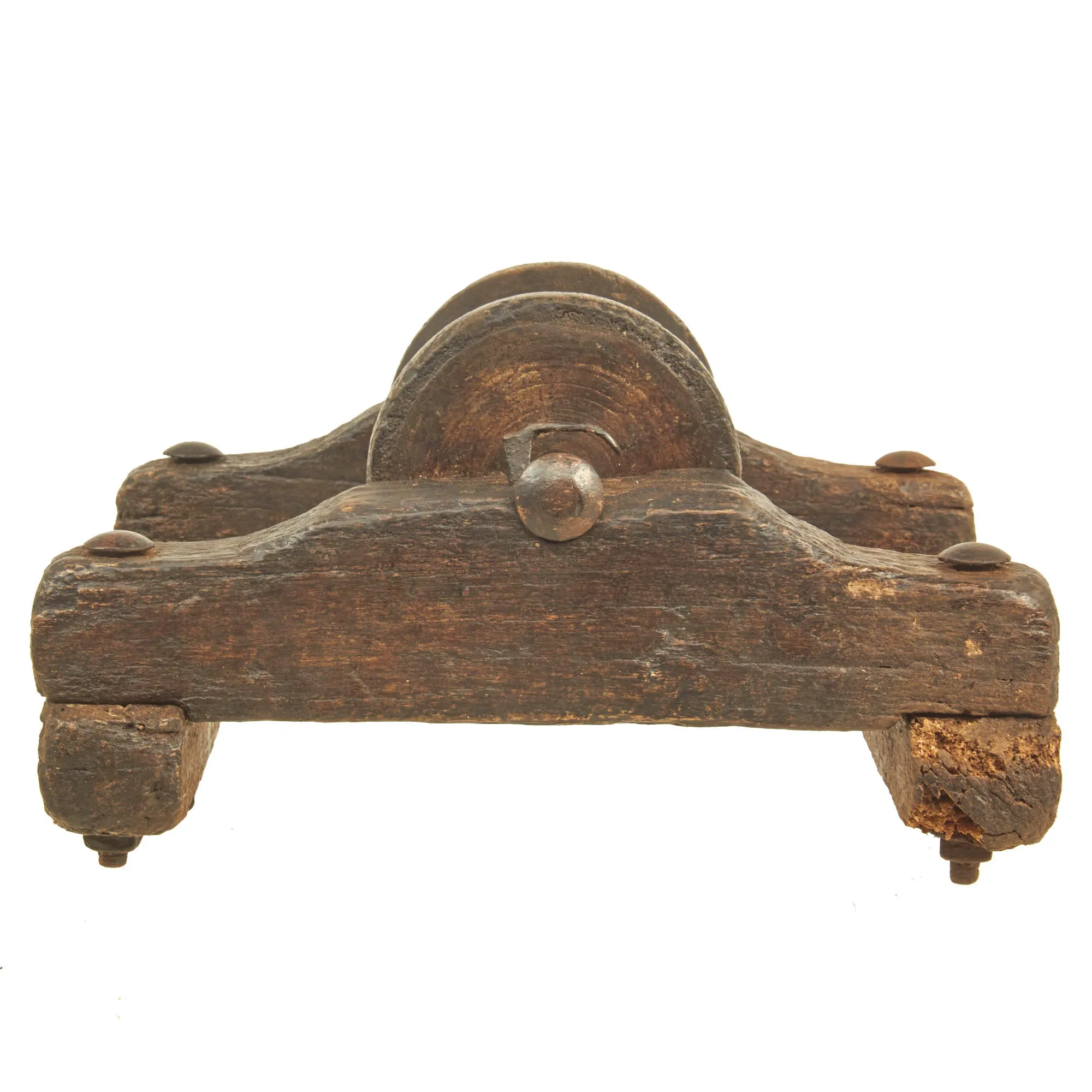 Original British Oak Pulley Wheel & Mounting Removed from Nelson’s Flagship HMS Victory During Middle Gun Deck Repairs in 1926