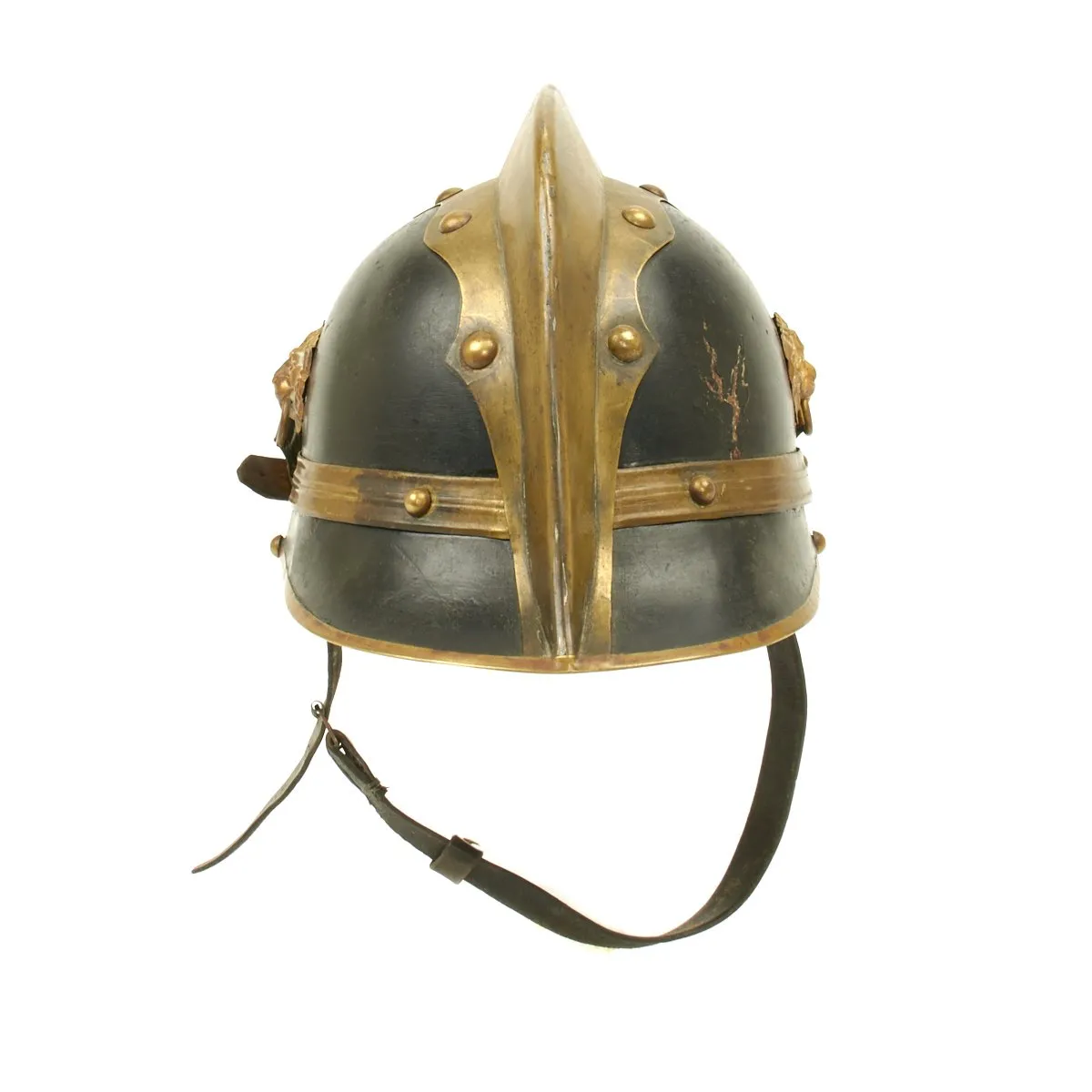 Original German WWI Leather Fire Brigade Helmet - Tropau