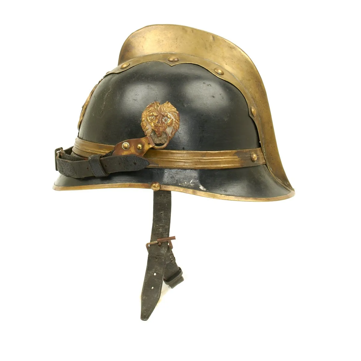 Original German WWI Leather Fire Brigade Helmet - Tropau
