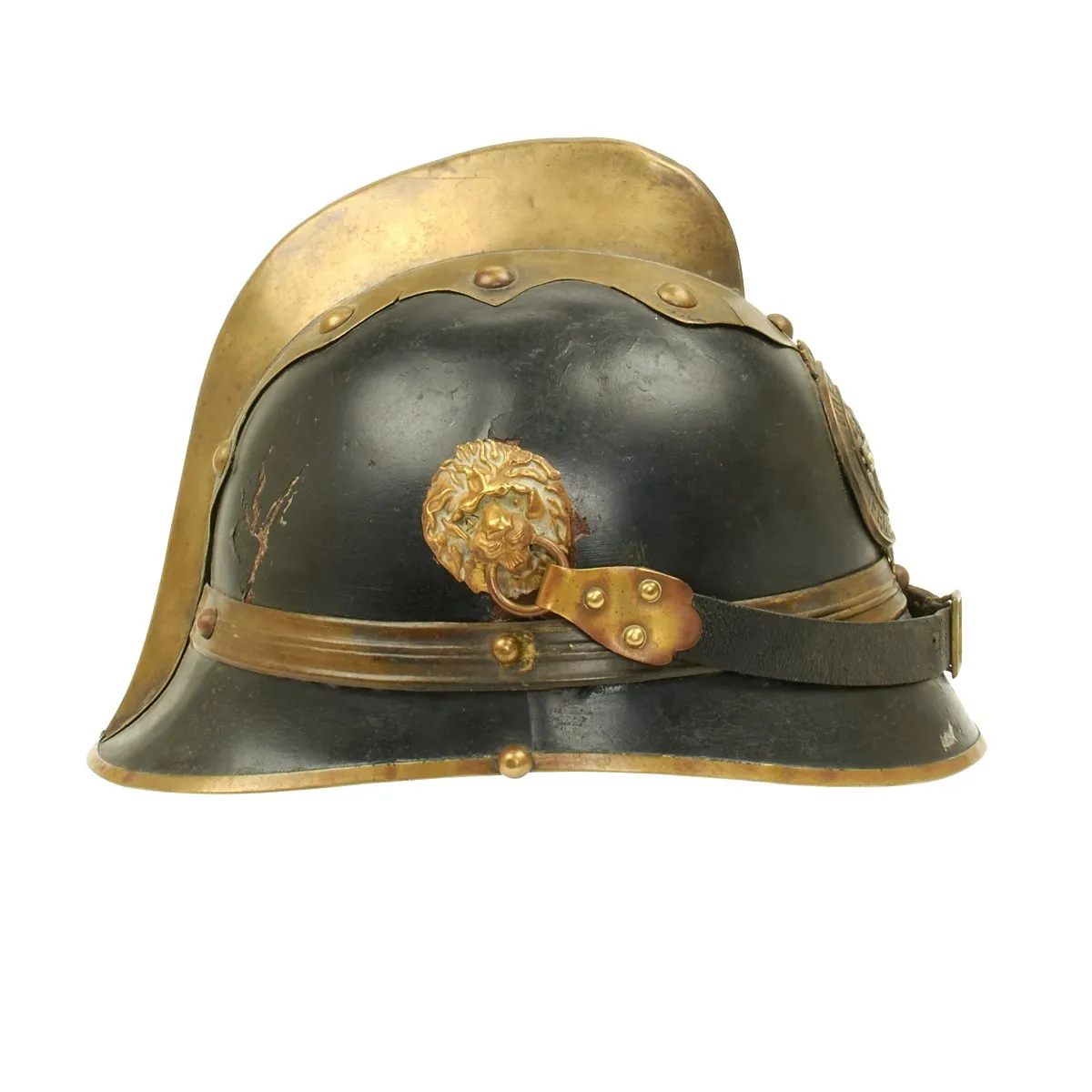 Original German WWI Leather Fire Brigade Helmet - Tropau