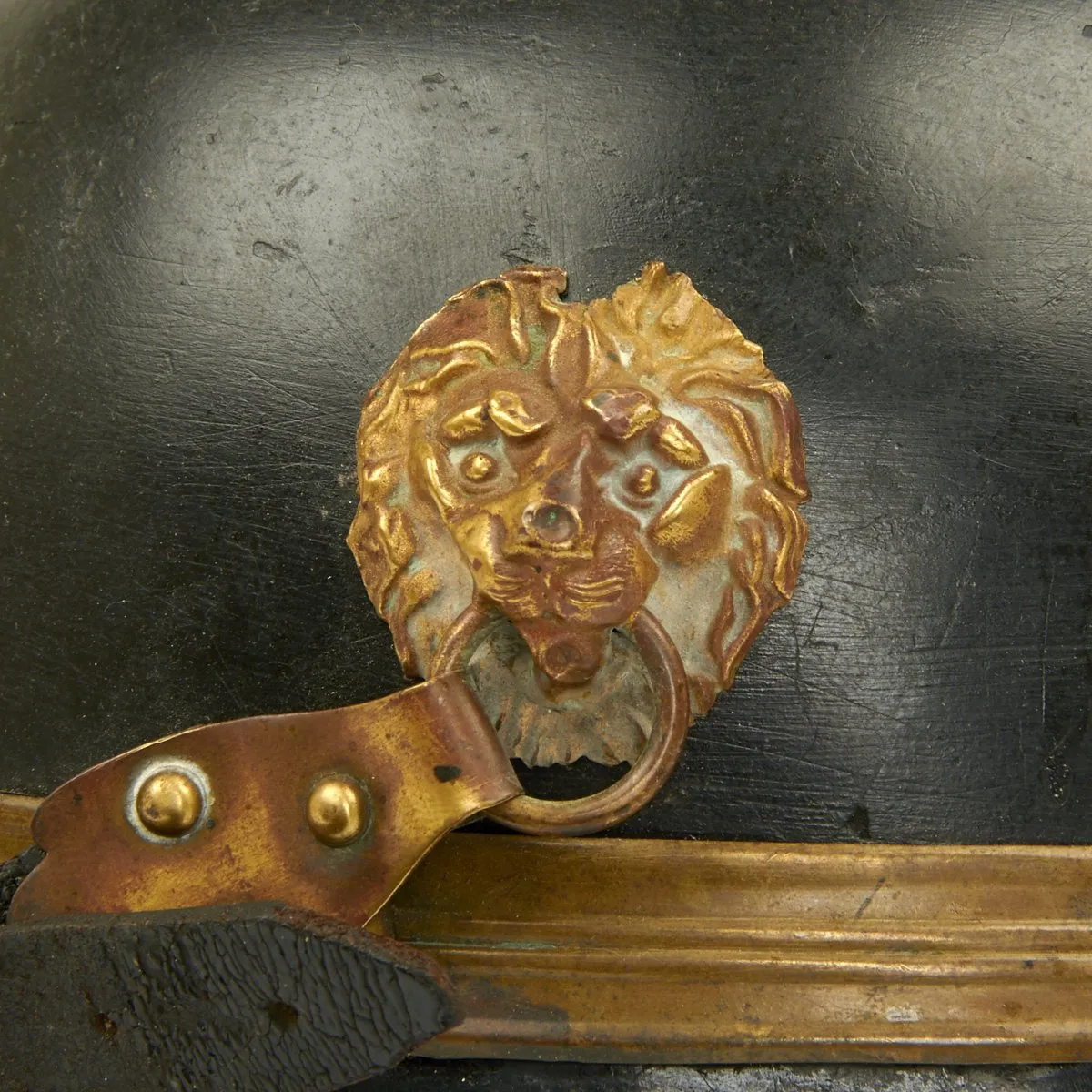 Original German WWI Leather Fire Brigade Helmet - Tropau