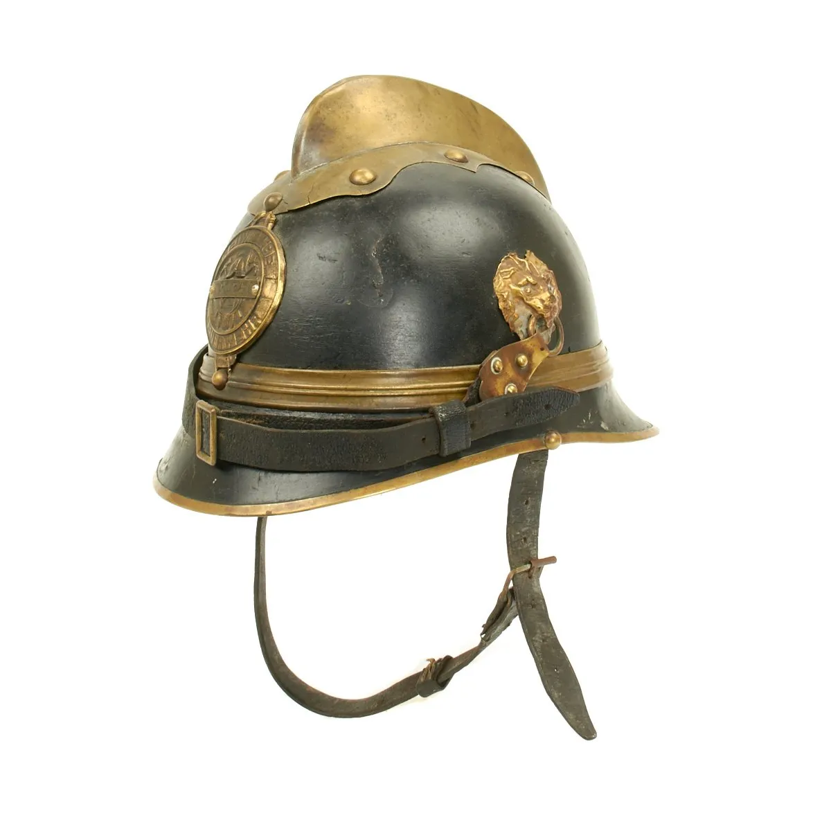 Original German WWI Leather Fire Brigade Helmet - Tropau