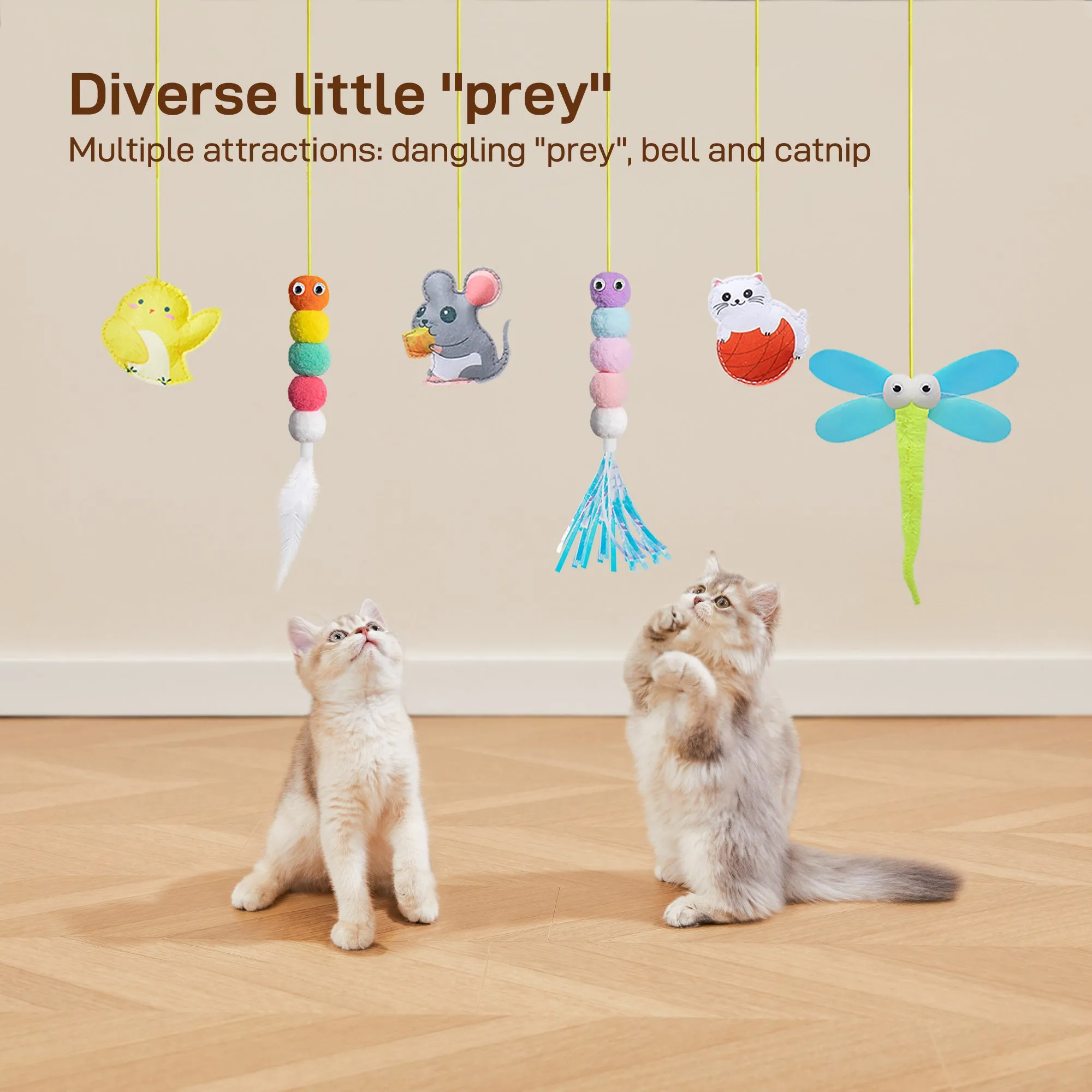 Potaroma Interactive Hanging Cat Toys, 6 Pcs Cat Teaser Retractable