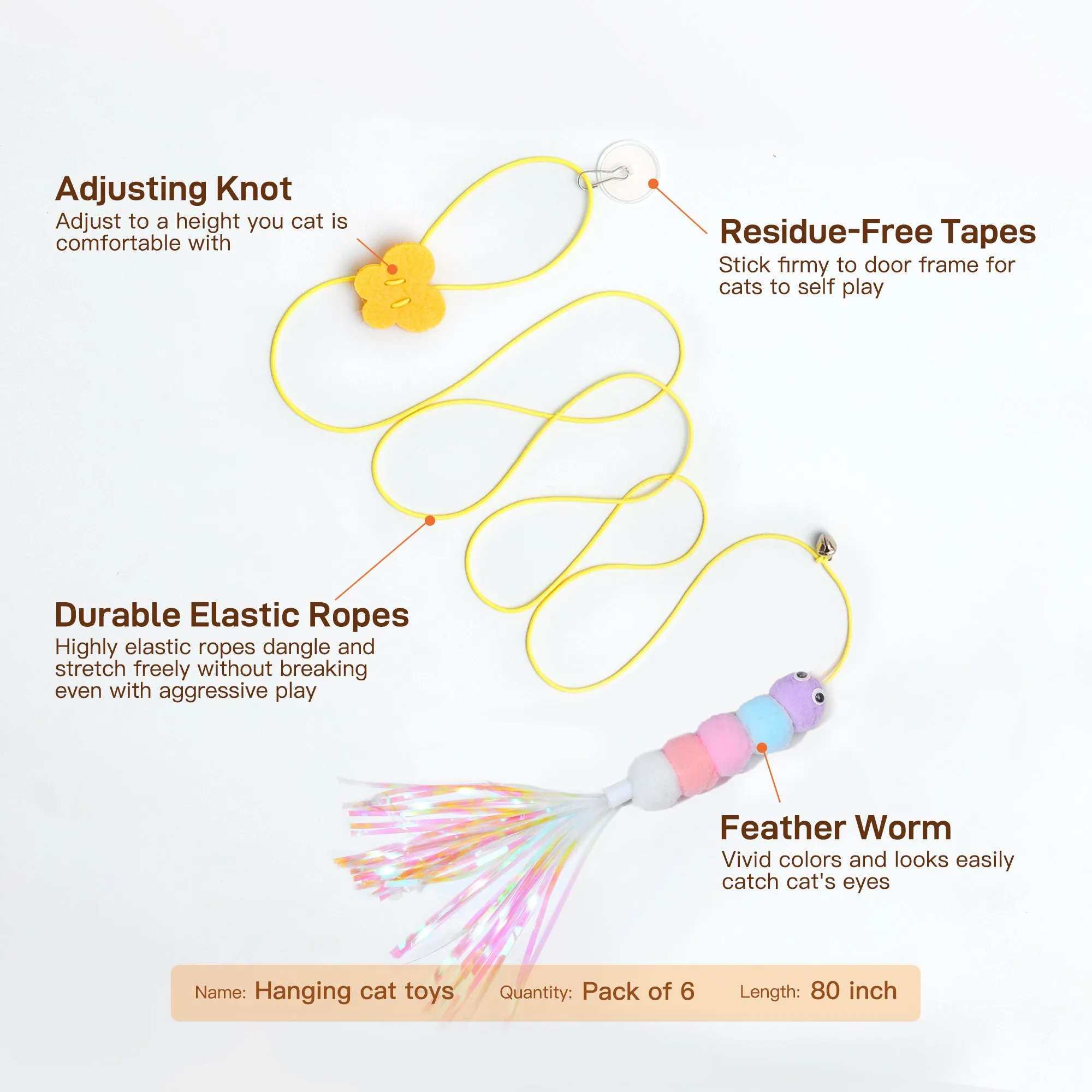 Potaroma Interactive Hanging Cat Toys, 6 Pcs Cat Teaser Retractable