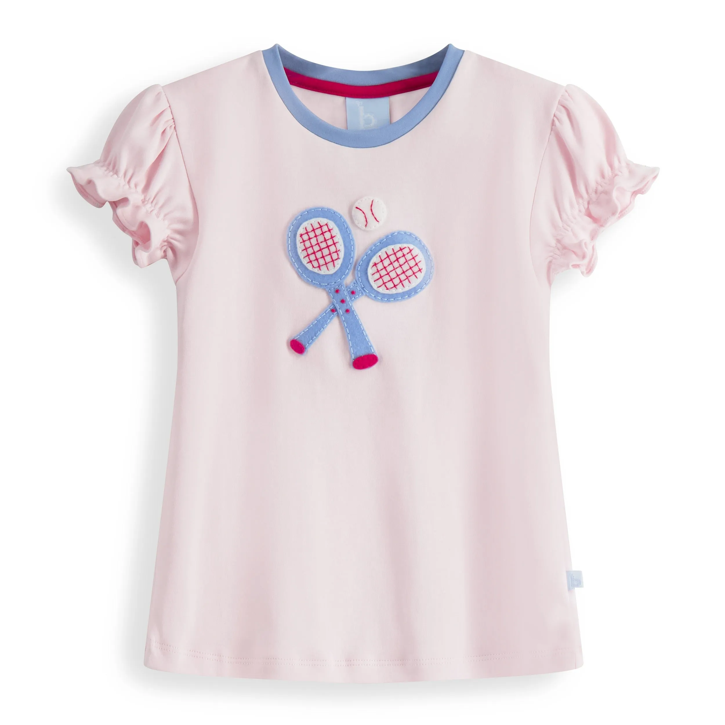 Puff Sleeve Applique Pima Tee -- Pink w/ Tennis Rackets