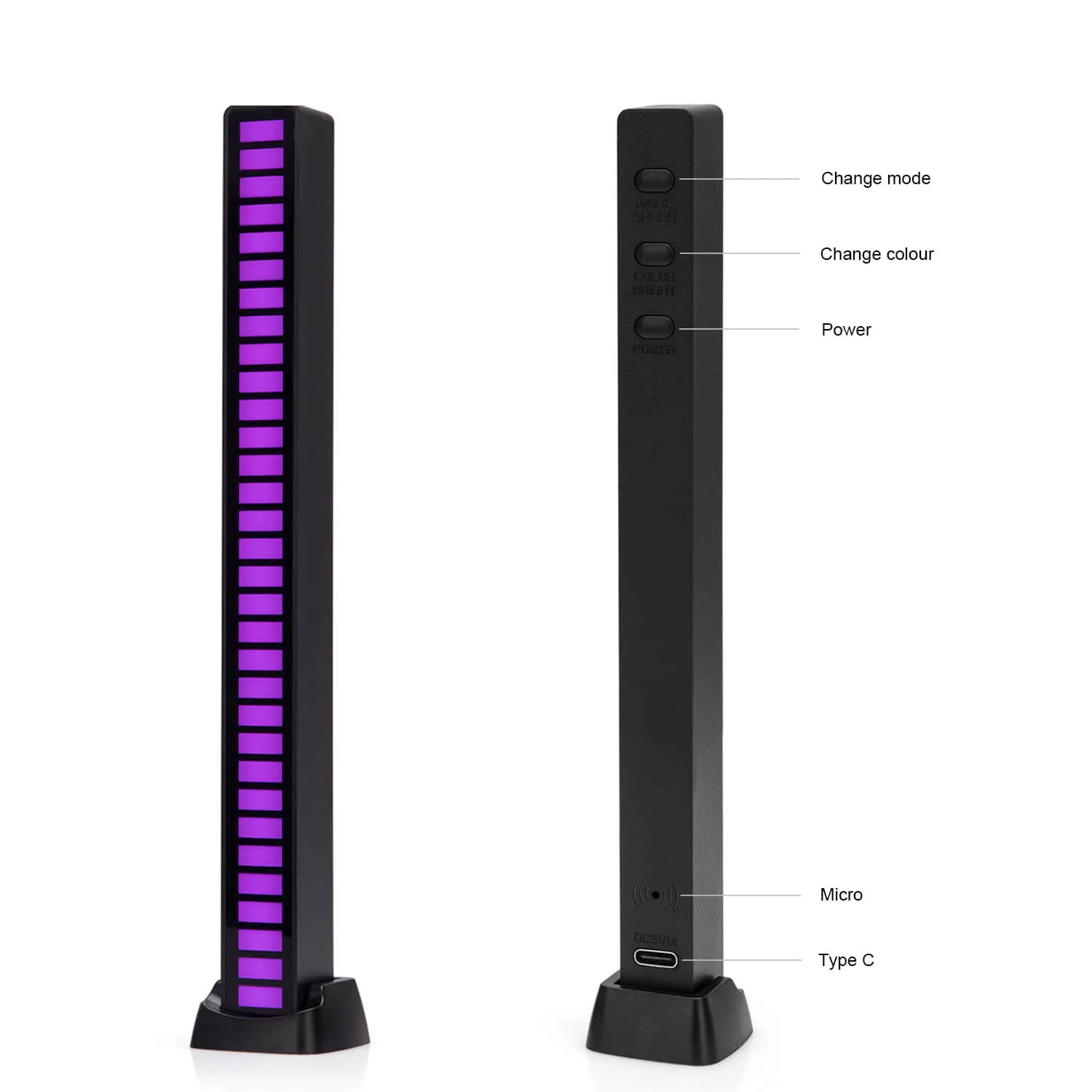 Smart RGB Ambiant Sound Control Music Rhythm Light Bar Black