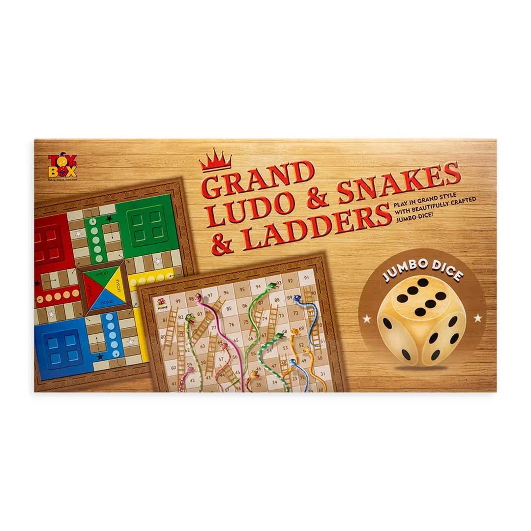 Toysbox Grand Ludo and Snakes & Ladders Board Game with Jumbo Size Wooden Dice to Play with Kids and Adults
