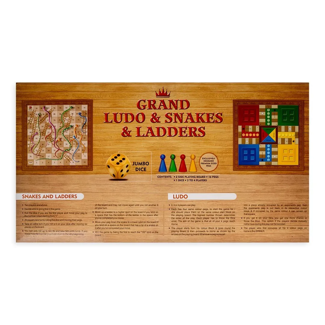 Toysbox Grand Ludo and Snakes & Ladders Board Game with Jumbo Size Wooden Dice to Play with Kids and Adults