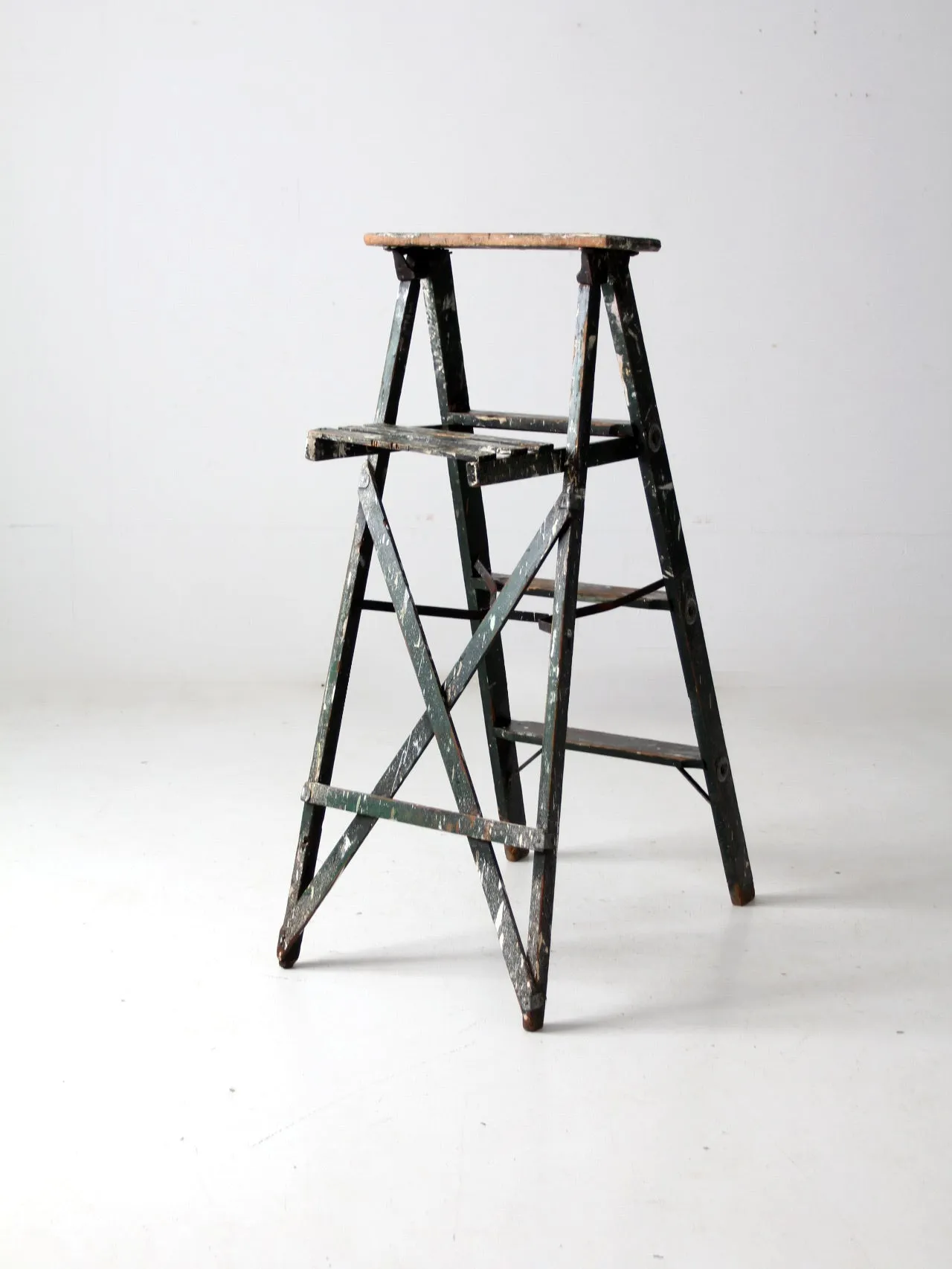 vintage green wood painter's ladder