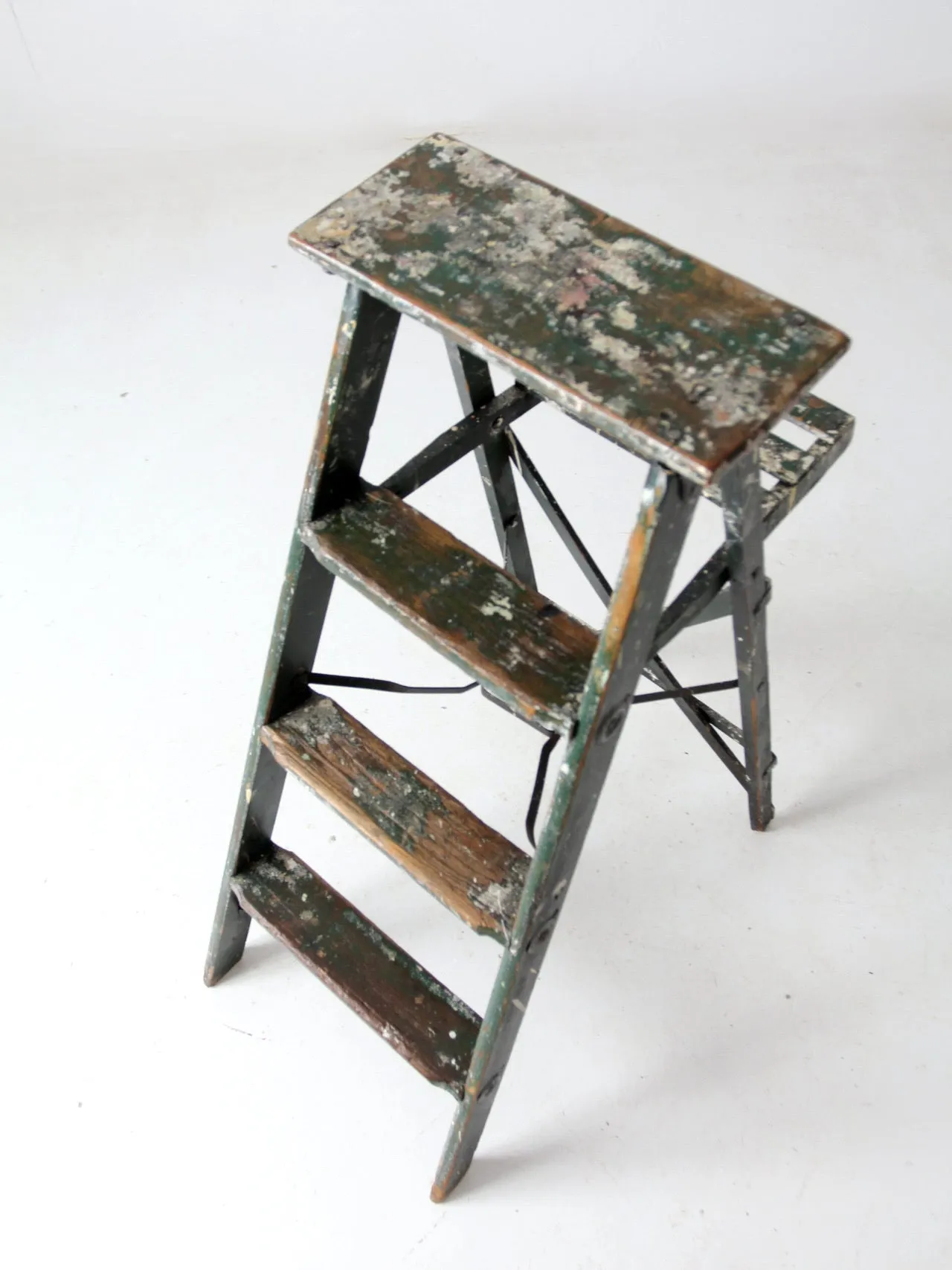 vintage green wood painter's ladder