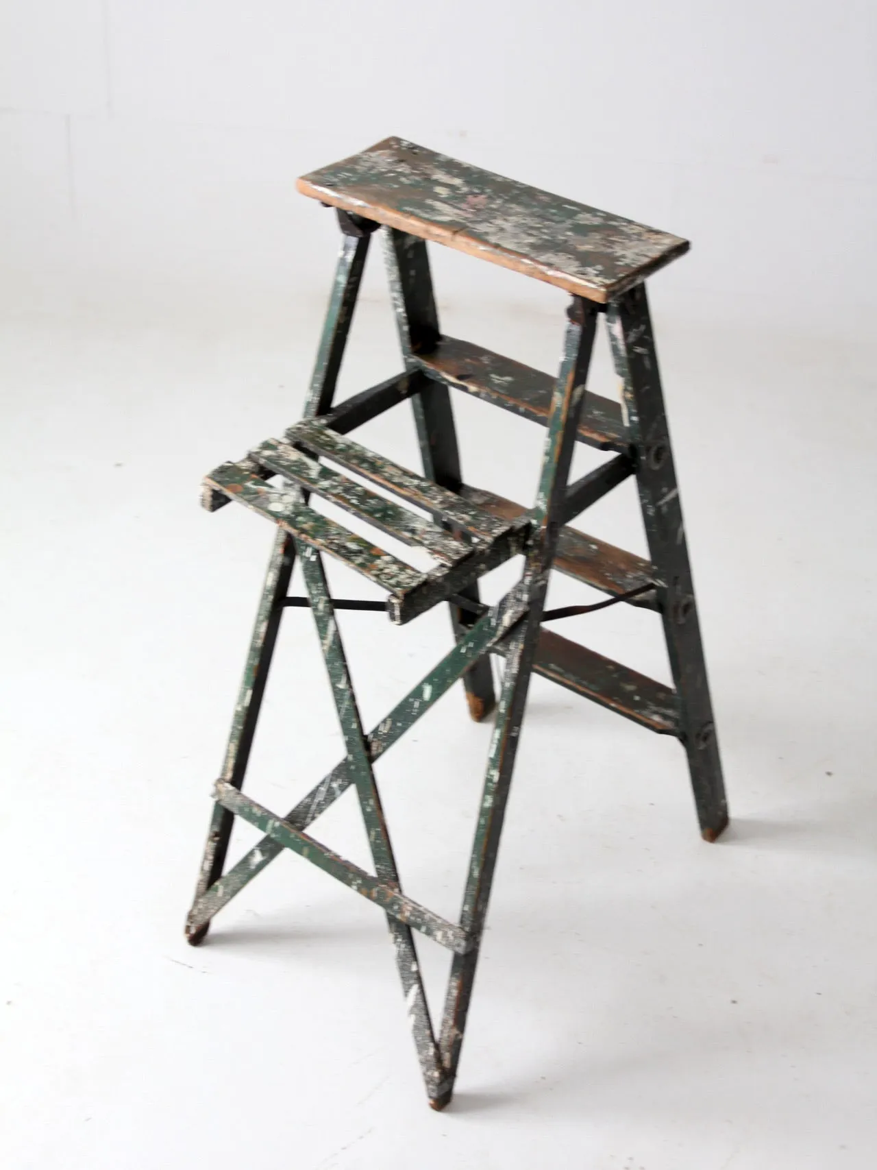vintage green wood painter's ladder