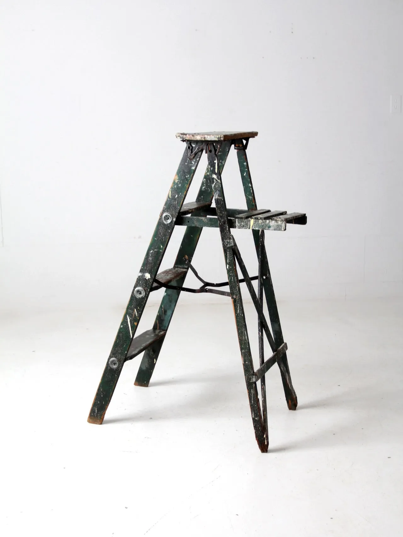 vintage green wood painter's ladder