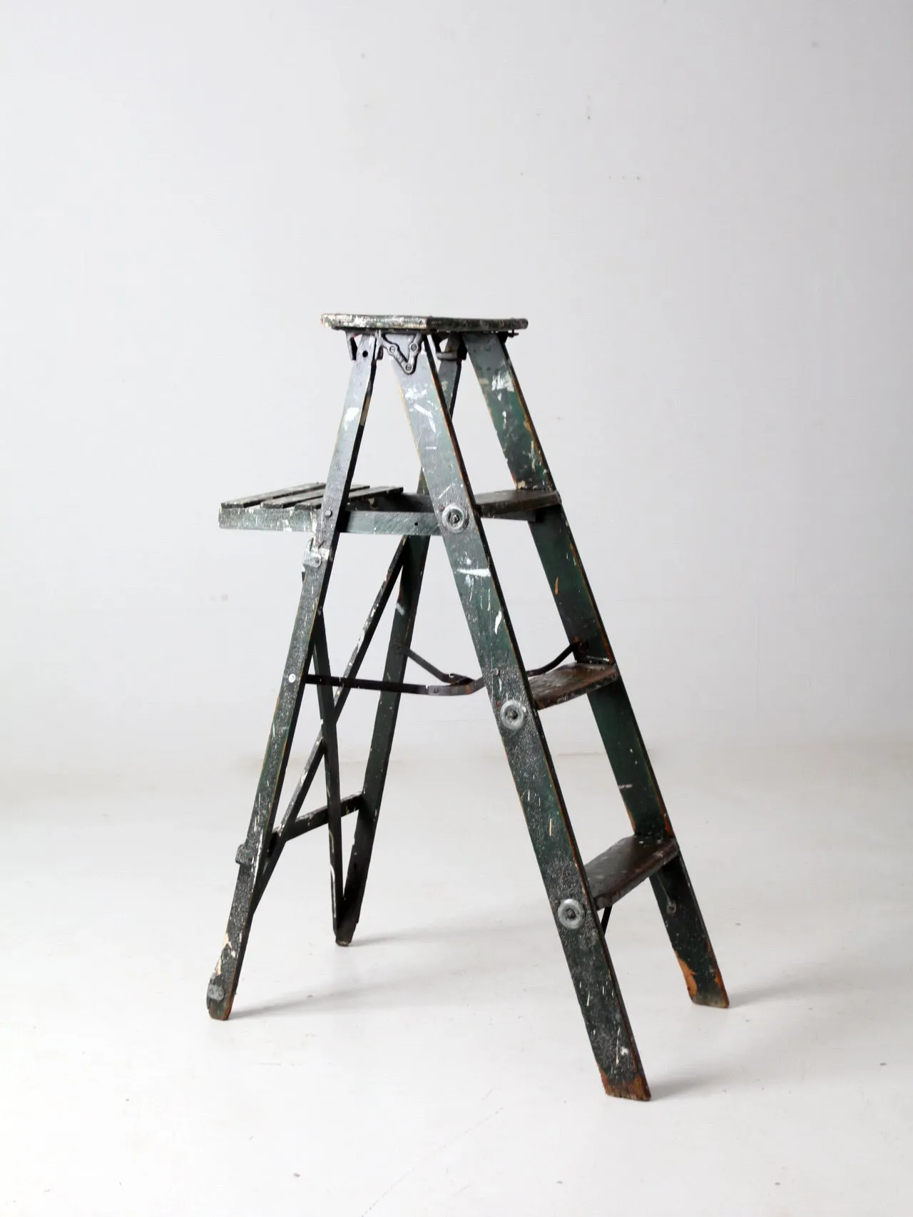 vintage green wood painter's ladder